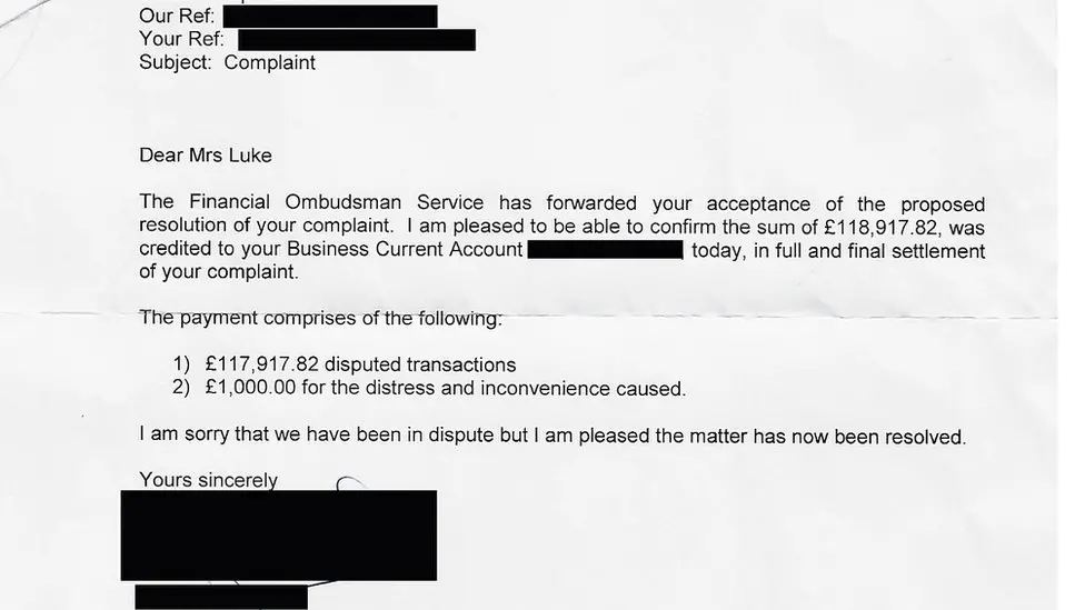 Alex Luke Alex's letter acknowledging the refund of her money