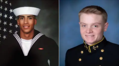 US Navy  Airman Mohammad Sameh Haitham (left) and ensign Joshua Kaleb Watson