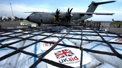 PA An RAF A400M aircraft in Jakarta, Indonesia, carrying UK and Indonesian Aid for Balikpapan to be distributed to the earthquake and tsunami hit island of Sulawesi