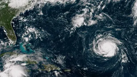 NOAA Hurricane Florence as it travels west and gains strength in the Atlantic Ocean southeast of Bermuda on September 10, 2018