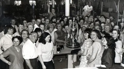 Leeds Libraries Leodis.net Hepworth's staff with Football League Trophy 1974