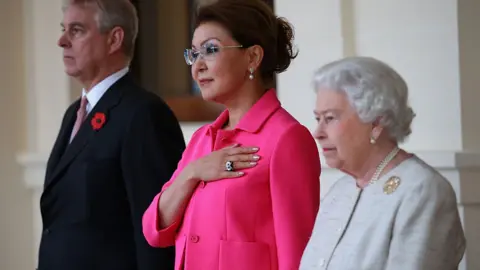 Getty Images Dr Nazarbayeva with The Queen and Prince Andrew in 2015