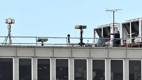 Getty Images Anti-drone technology on roof at Gatwick airport