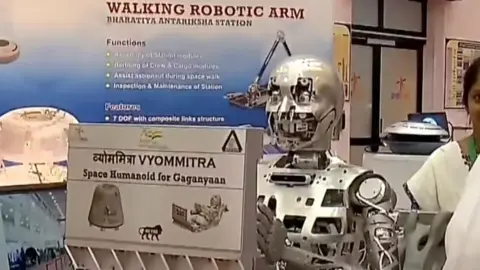 Screenshot from Doordarshan The humanoid robot Vyommitra