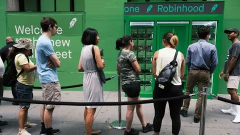 Getty Images Robinhood pop-up kiosk on Wall Street