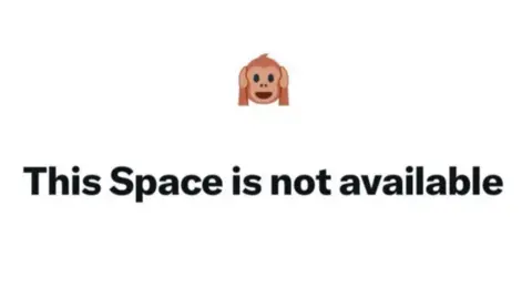 X A monkey emoji with hands over its ears, and text underneath reading "This Space is not available"