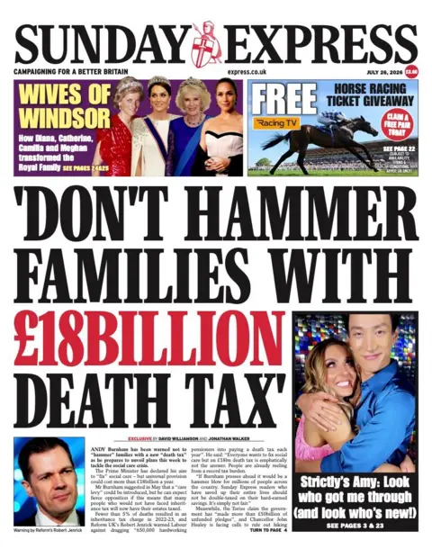 The headline on the front page of the Sunday Express reads: "Don't hammer families with £18bn death tax."