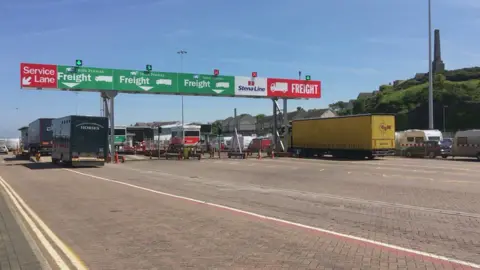 Holyhead Port - lorries queuing for ferry