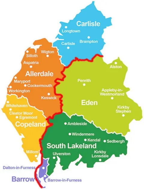 Cumbria County Council Map showing the changes for Cumbria