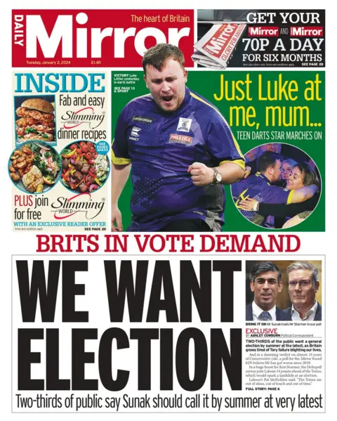 Daily Mirror front page, 2 January