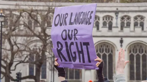 Getty Images A placard at a demonstration in favour of the BSL bill