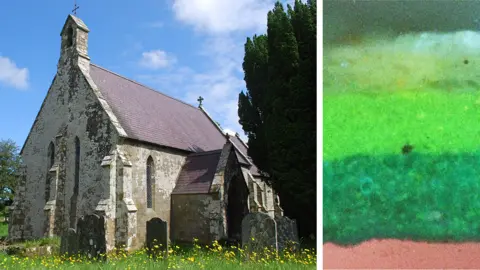 St Michael's Church in Tremain and the green layer