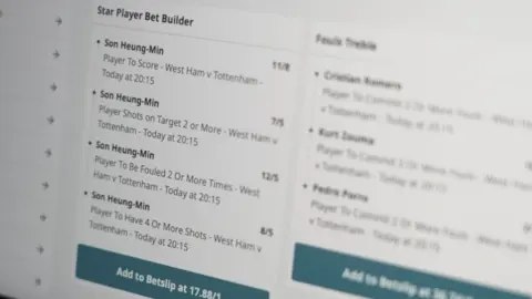 BBC A still from a betting website that is offering odds on shots and fouls