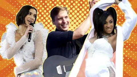 Getty Images Dua Lipa, George Ezra and Cardi B