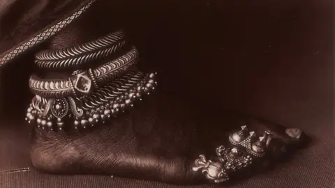 Michael Maslan Foot with Silver Ankle Bracelets and Toe Ring