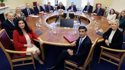 Kelvin Boyes/Press Eye Rishi Sunak meeting politicans at Stormont