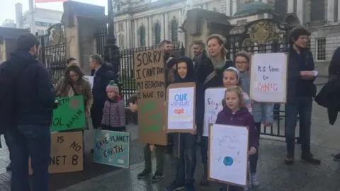 Several families also joined the demonstration