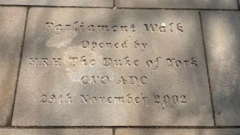 Clare Buchanan A stone slab commemorating the opening of Parliament Way in Alloa in 2002 by the former Prince Andrew