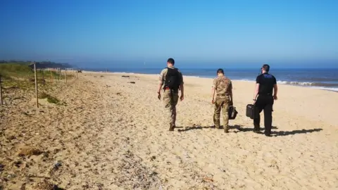 Suffolk Police Mortar on Covehithe beach, Suffolk