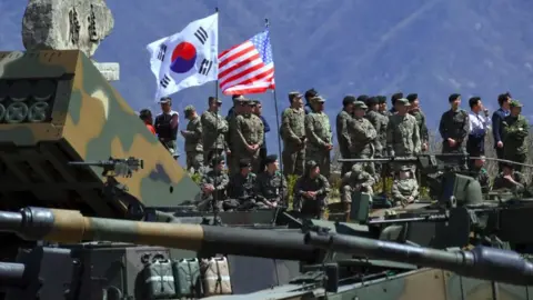 AFP US and South Korean troops at an observation post northeast of Seoul in April 2017