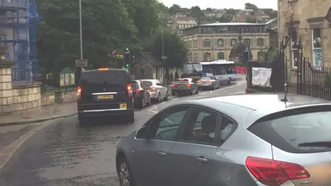 BBC Traffic queue in Bradford-on-Avon