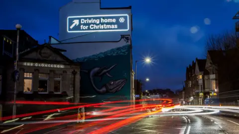 Plaster Communications Christmas illumination on Park Row in Bristol as part of the city's ADVENTures trail