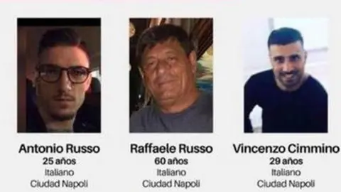 BBC A missing poster shows the photos of the three Italians who disappeared in Mexico