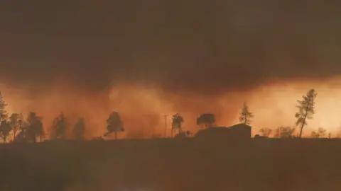 Getty Images A dozer operator cuts a fire break west of Paradise, Calif., as the Camp Fire burns, Thursday, November 8, 2018