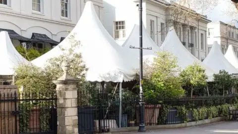 Cheltenham Civic Society Marquees outside the No 131 restaurant in Cheltenham