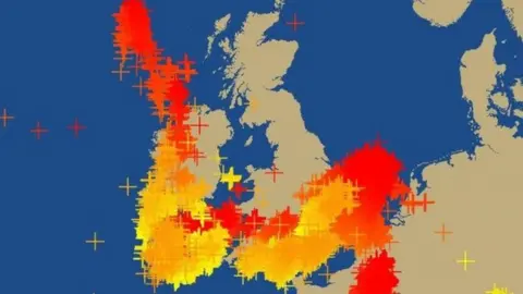 BBC Weather British lightning strikes mapped.