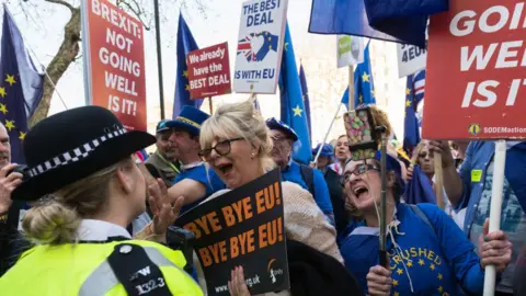 Getty Images Brexit protesters holding placards