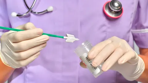 Getty Images Patient preparing for cervical screening.