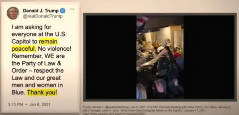 C-SPAN Presentation by the Democrats shows Donald Trump's tweet and footage of the attack