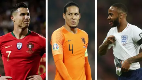 Cristiano Ronaldo, Virgil van Dijk and Raheem Sterling in action