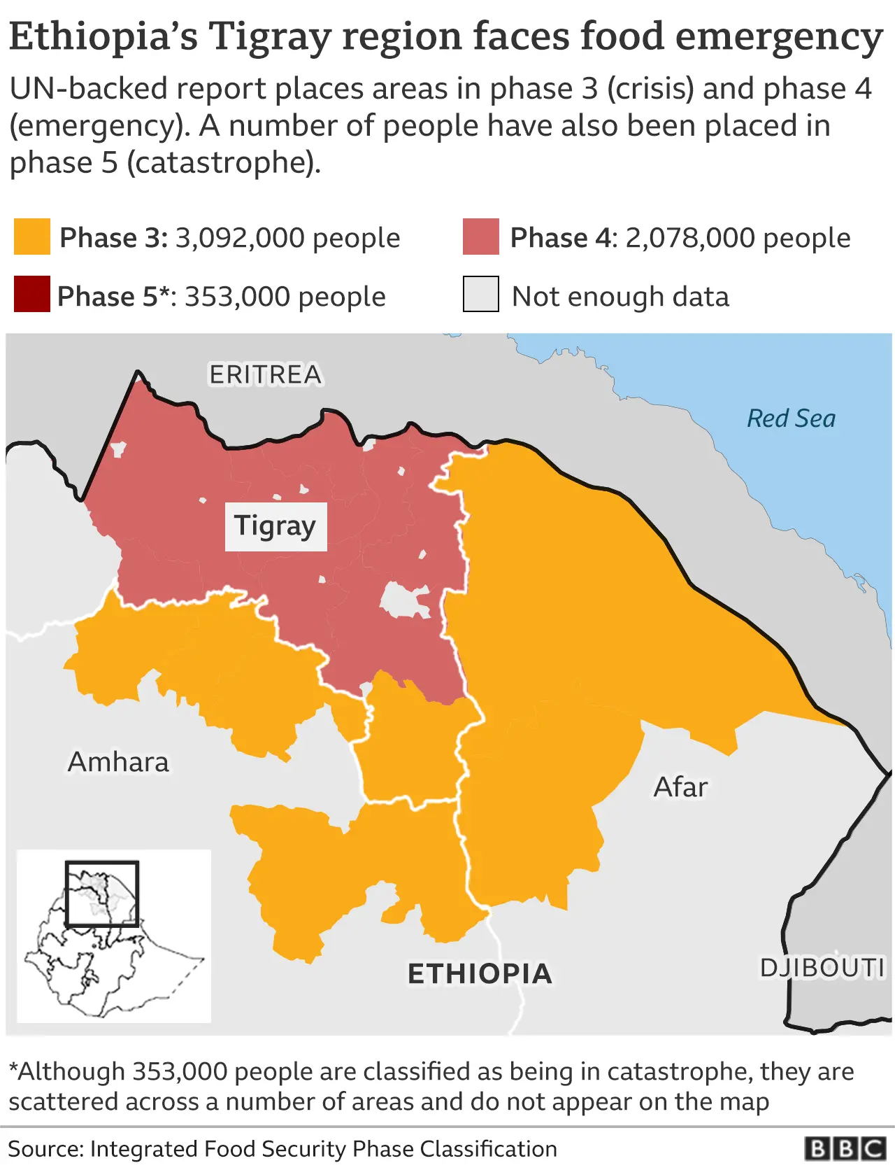 map of Tigray showing worst affected areas