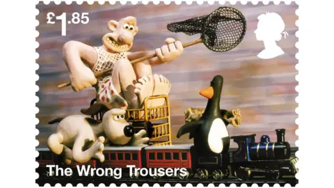 Royal Mail/Aardman Handout photo issued by Royal Mail of The Wrong Trouser stamp, part of eight stamps celebrating Bristol based Aardman's most popular animated characters.