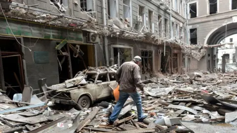 Getty Images The city of Kharkiv after heavy Russian shelling