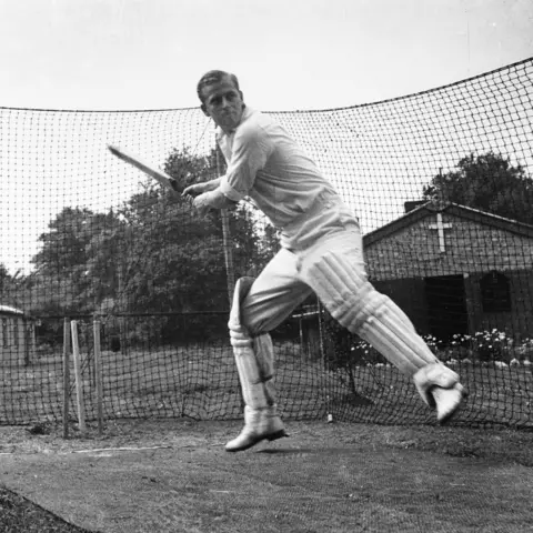 Getty Images Prince Philip playing cricket