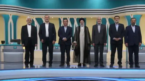 Reuters Iran's presidential election candidates before a TV debate