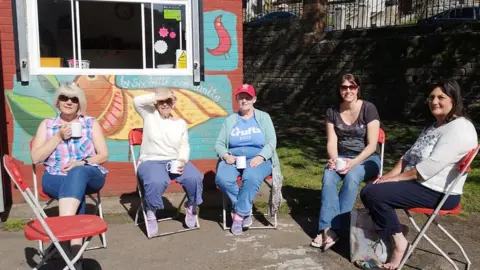 Lynne Pratten‎ Community group outside the toilets in Six Bells Park, Abertillery