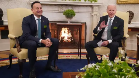 Niall Carson/PA Taoiseach Leo Varadkar with President Joe Biden at the White House on St Patrick's Day in 2023