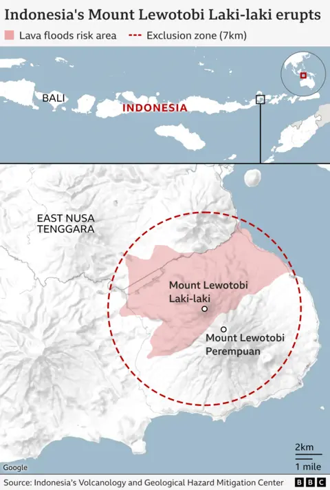 Map showing Mount Lewotobi Laki-laki
