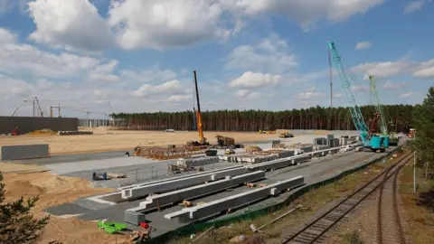 Getty Images An overview of the construction site of the future US electric car giant Tesla is pictured on September 03, 2020, in Gruenheide near Berlin