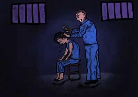 BBC A picture of a boy getting his head shaved