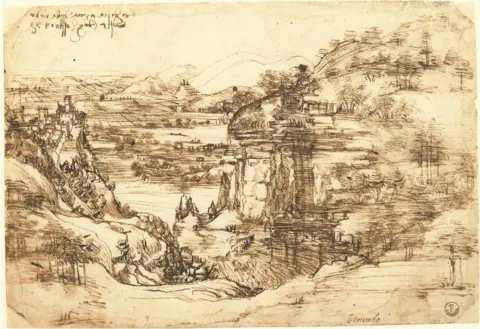 Museo Leonardiano di Vinci A landscape sketch by Leonardo Da Vinci