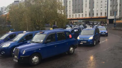 BBC Taxi drivers at the St James Barton Roundabout, Bristol