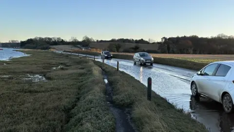 Ben Parker/BBC Flooding on Strand Road in Ipswich