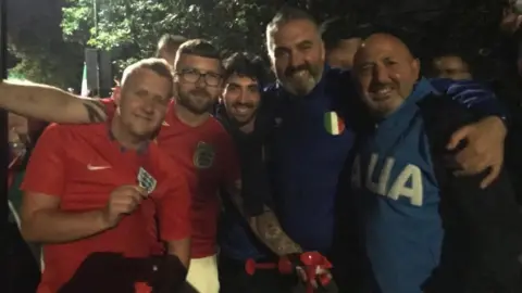 Liberato Lionetti Liberato Lionetti with both England fans and Italy fans at the celebrations at Bedford's Embankment