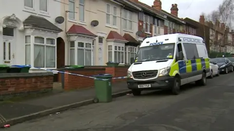 BBC Police cordon outside a property on Oxford Road, Smethwick