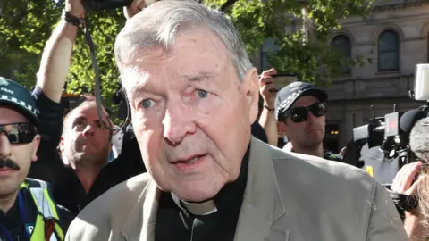 EPA George Pell arriving at a Melbourne court for a court hearing on 27 February